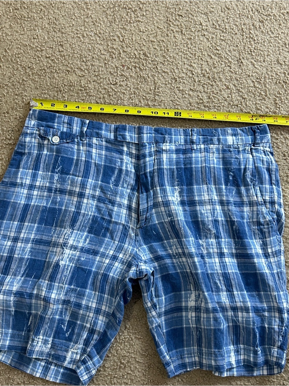 Mens 40 Polo Ralph Lauren India Madras 100% Linen Shorts Tie Dye Blue - Picture 9 of 9